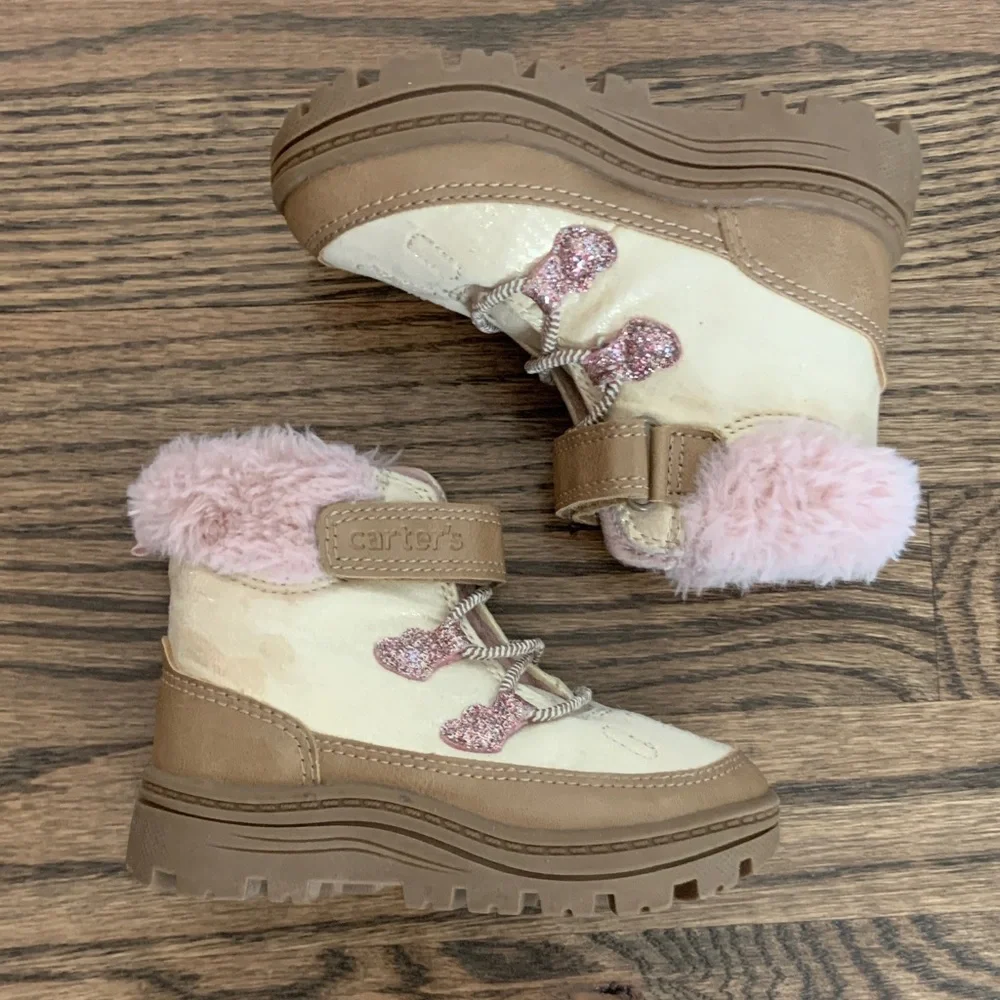 Carter's Pink and Tan Kids Faux-Fur Winter Boots